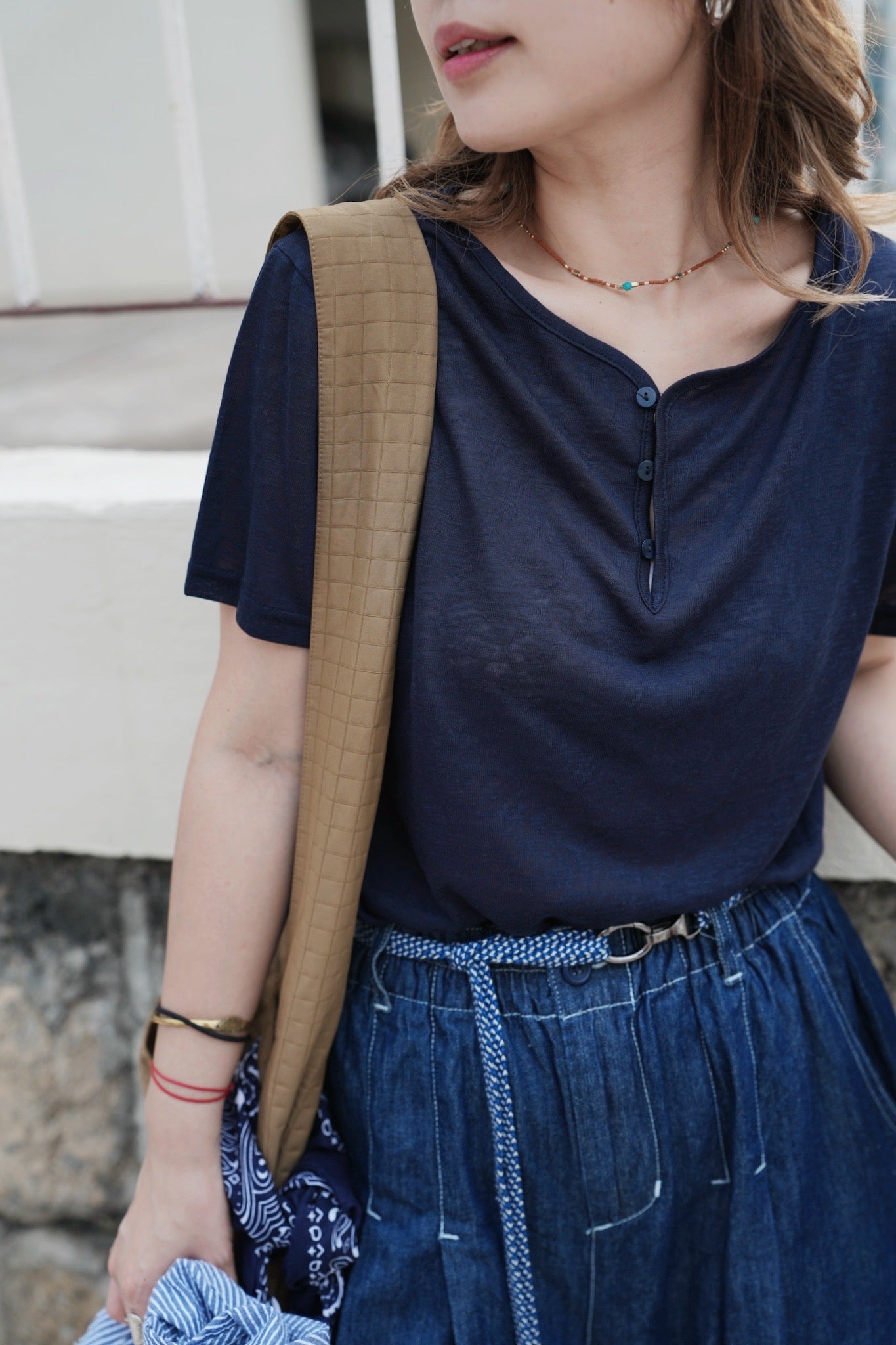MZ789 BOXY HENLEY NECK TOP 【 2件減-$20, 3件減-$40 】
