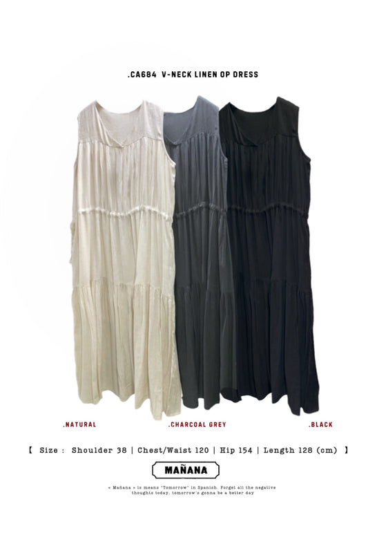 CA684 V-NECK LINEN OP DRESS