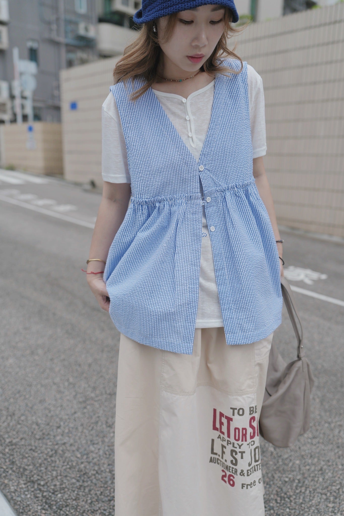 CA901 CRINKLE STRIPED VEST