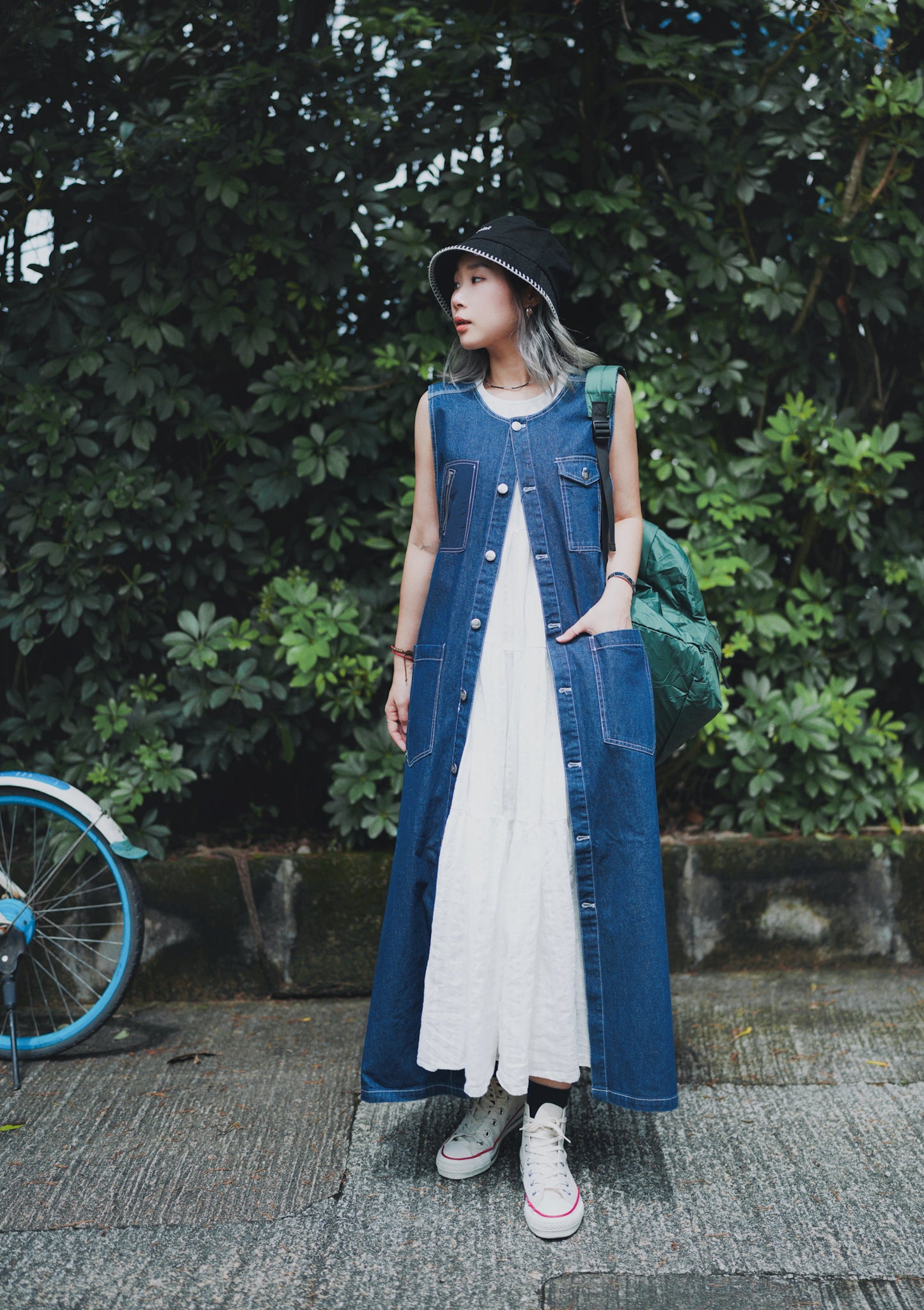 NA384 Pigment Twill Patched Dress