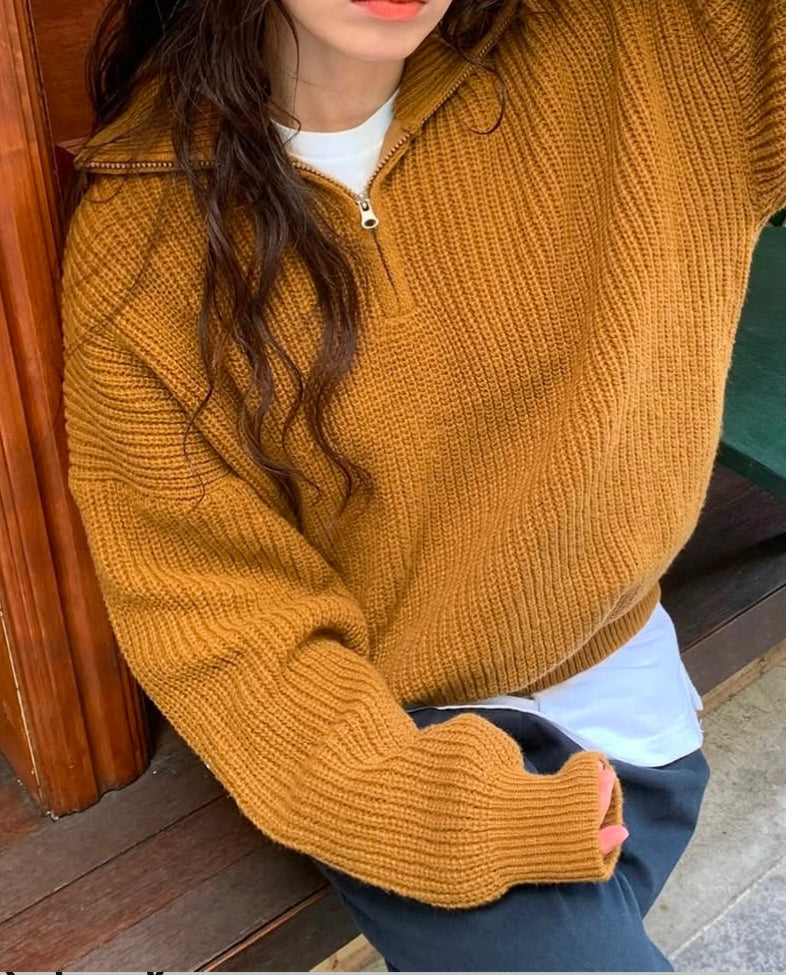 MZ572 HALF ZIP KNIT TOP