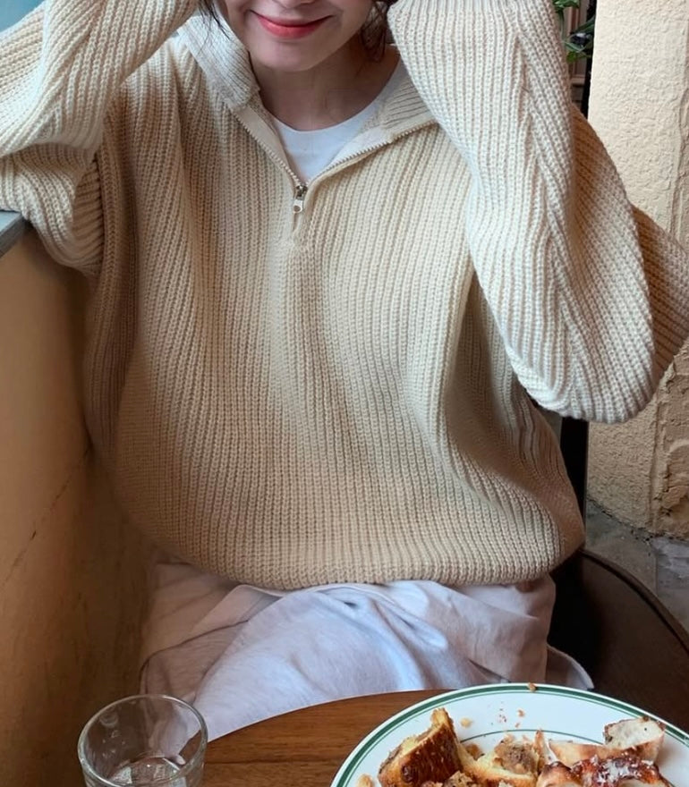 MZ572 HALF ZIP KNIT TOP
