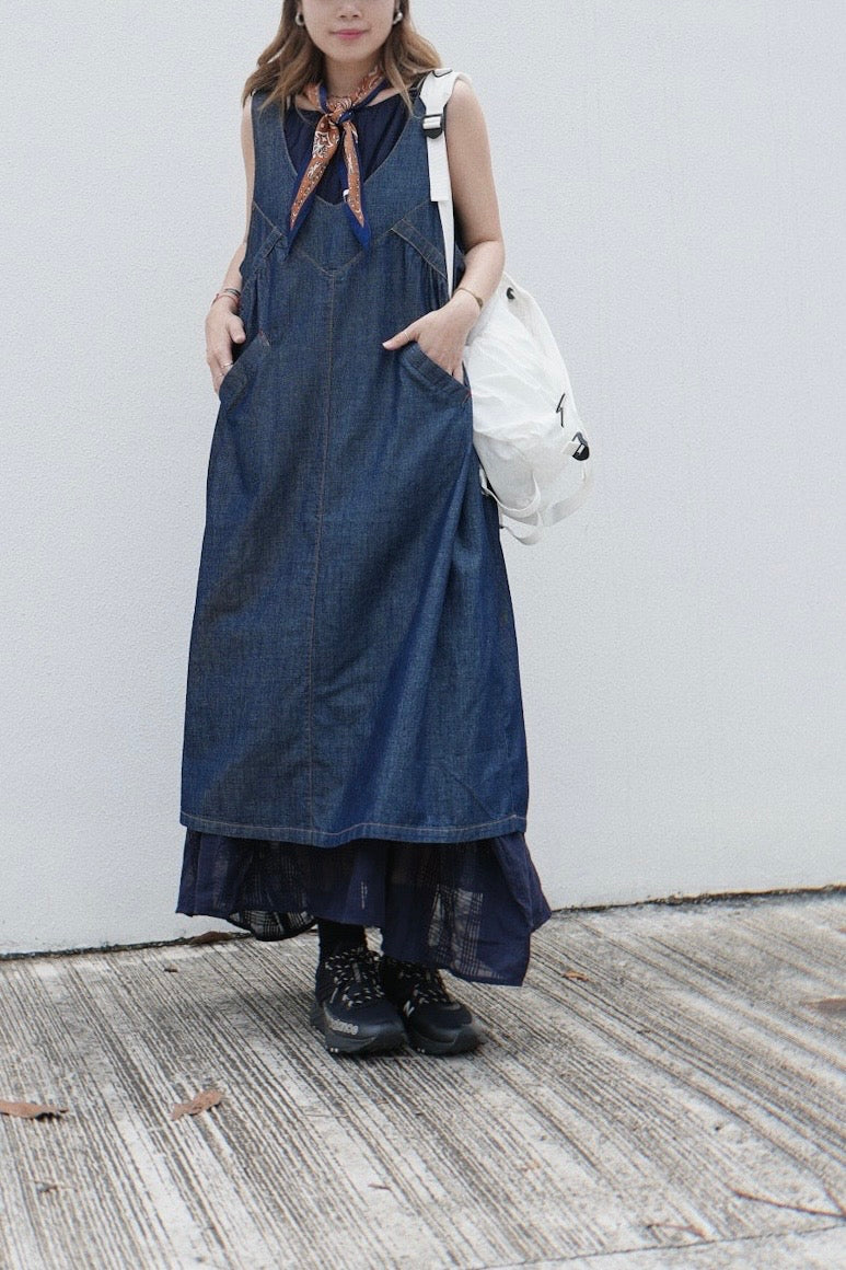 MZ797 V-NECK LOOSE DENIM DRESS