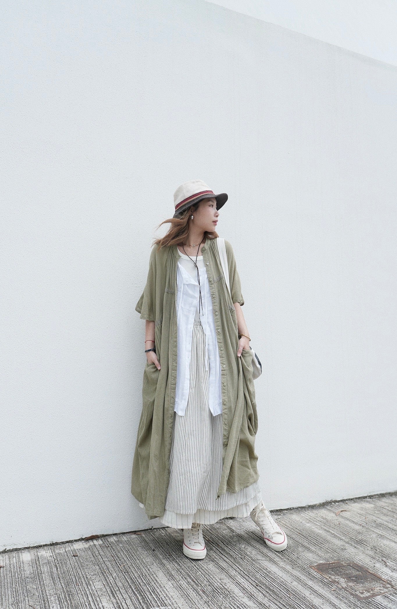 NA447 EMBROIDERED CRINKLE SHIRT DRESS