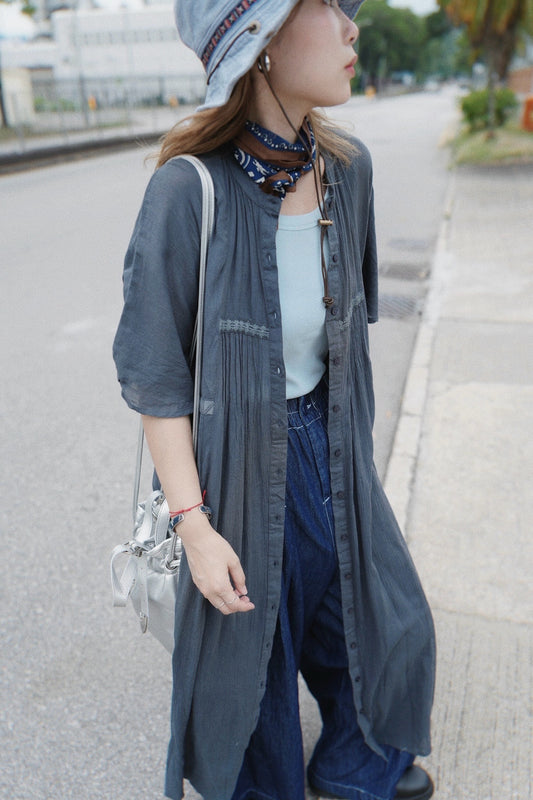 NA447 EMBROIDERED CRINKLE SHIRT DRESS