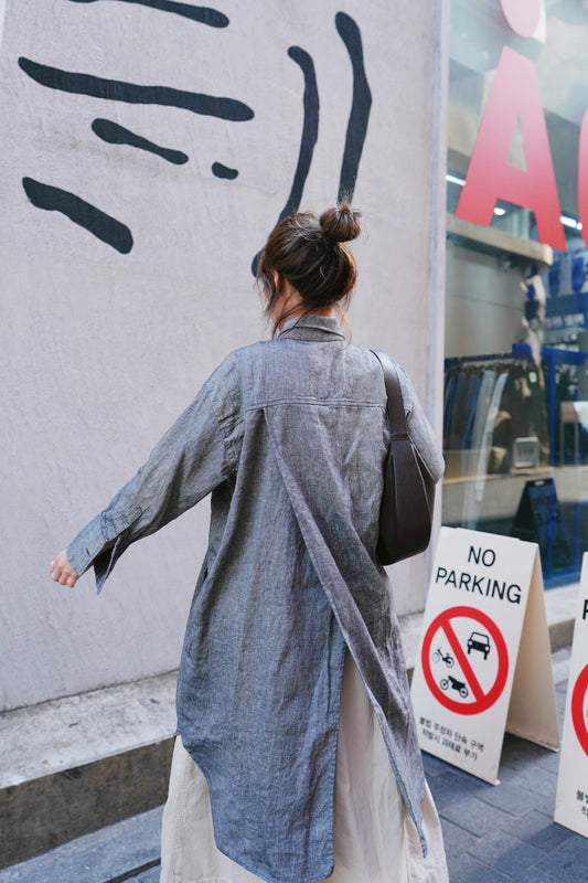 MZ718 LINEN POCKET SHIRT DRESS