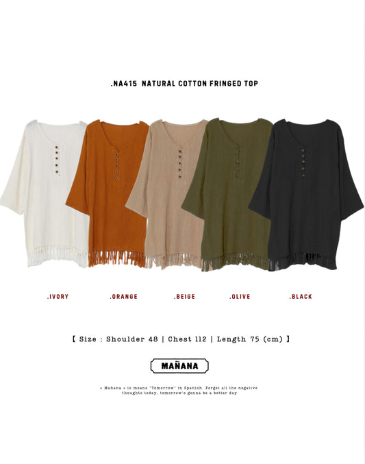 NA415 NATURAL COTTON FRINGED TOP