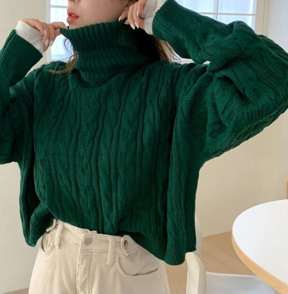 MZ594 CABLE-KNIT TURTLE NECK TOP 【 買2件減-$20 】