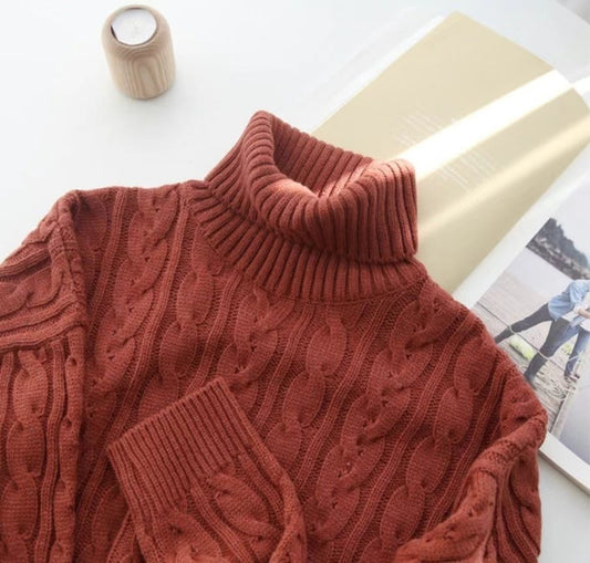 MZ594 CABLE-KNIT TURTLE NECK TOP 【 買2件減-$20 】