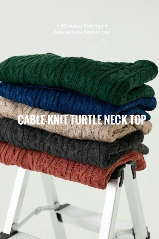 MZ594 CABLE-KNIT TURTLE NECK TOP
