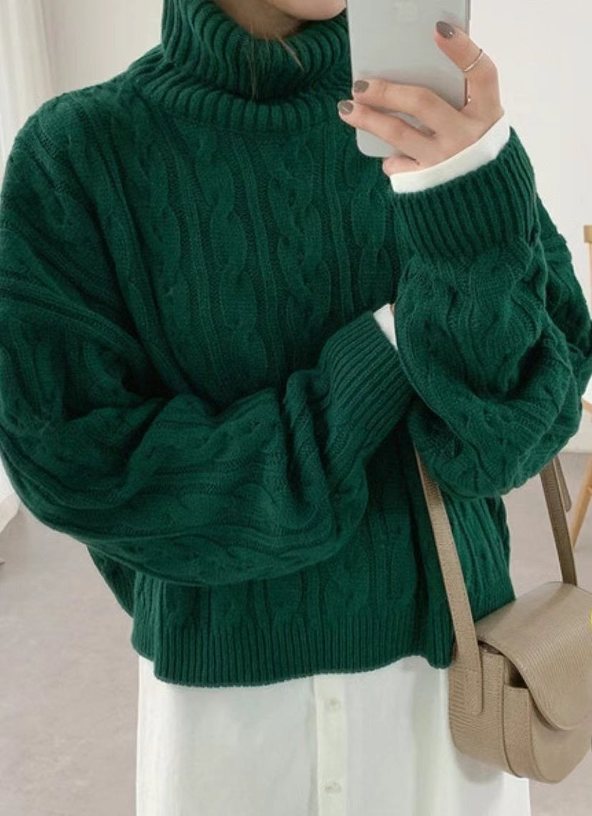 MZ594 CABLE-KNIT TURTLE NECK TOP 【 買2件減-$20 】