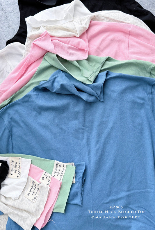 MZ865 TURTLE-NECK PATCHED TOP【 2件減$20, 4件減$50 】