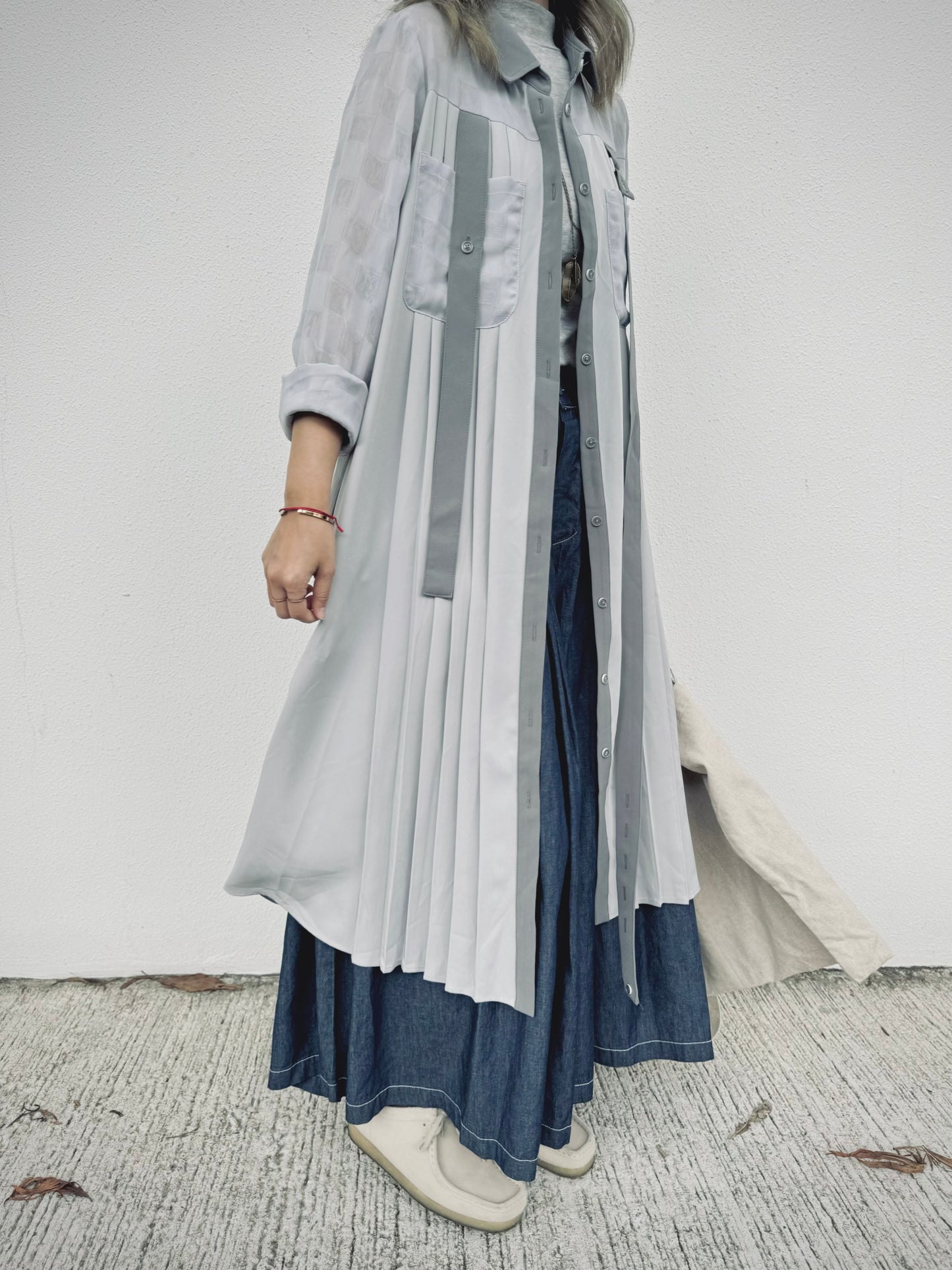 CA-533 Pleated Shirt Dress with Belt
