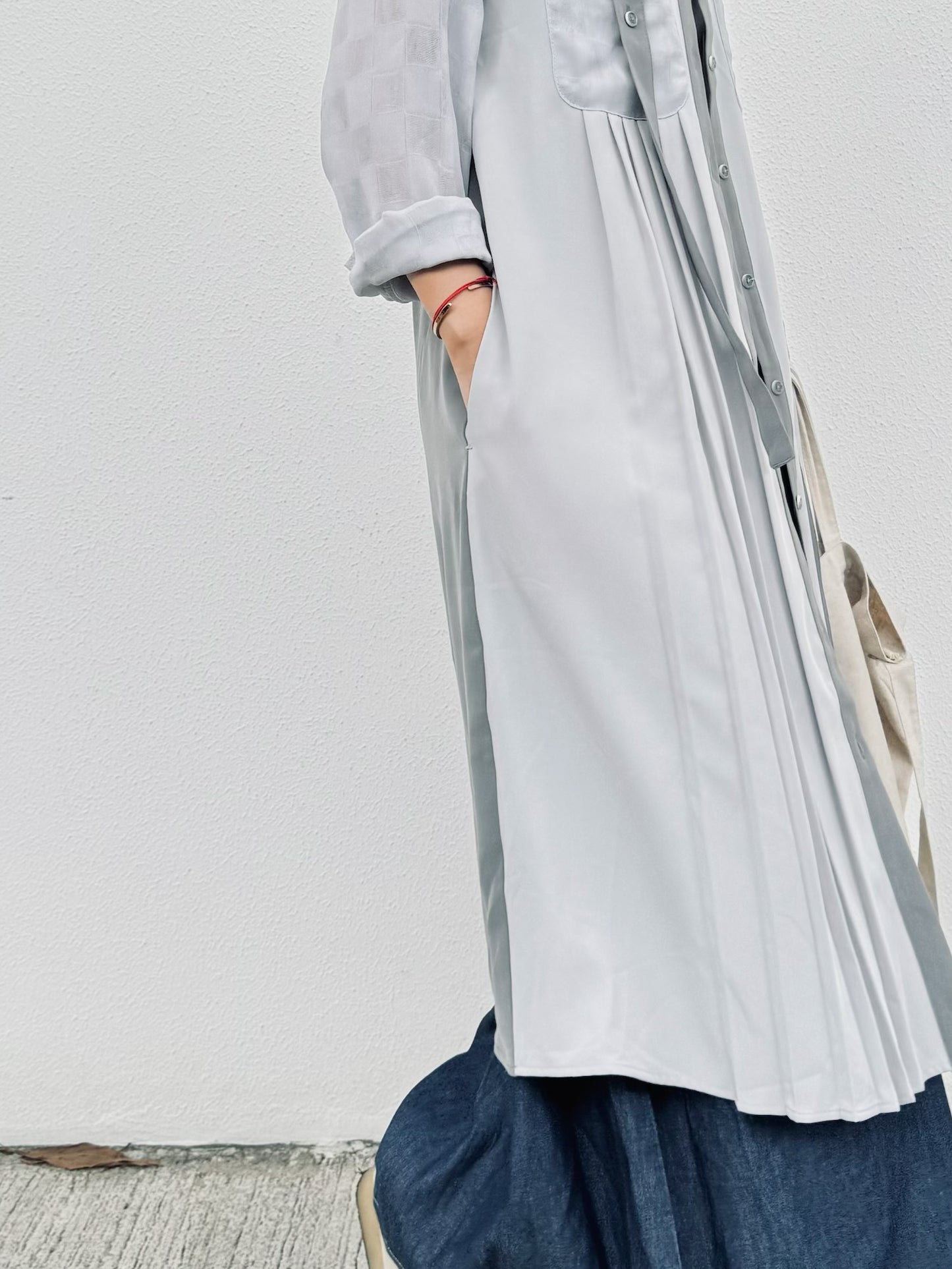 CA-533 Pleated Shirt Dress with Belt