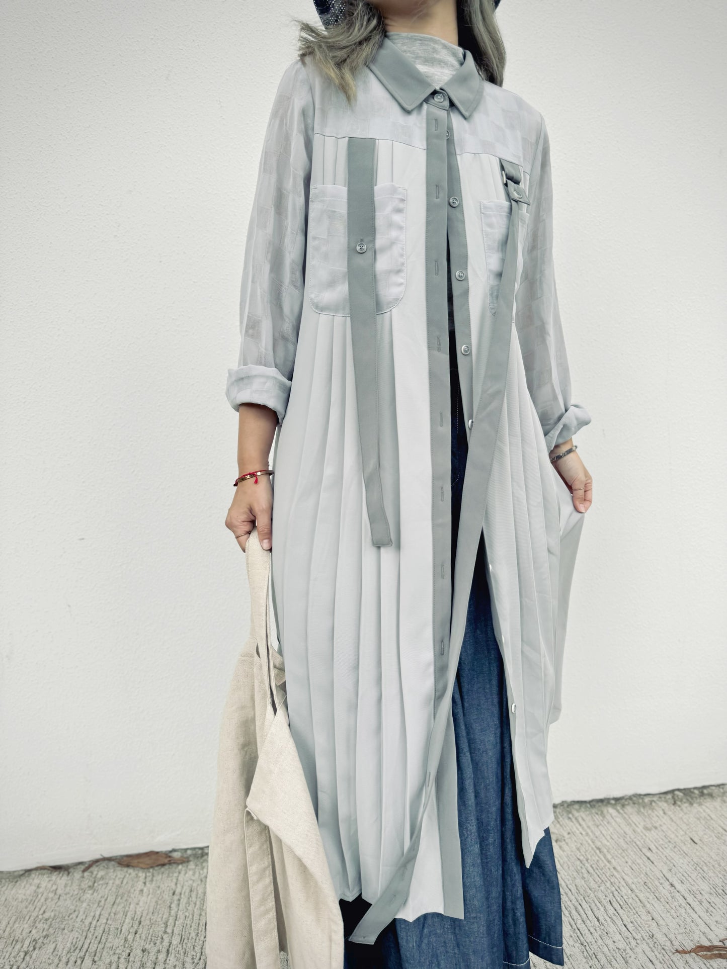 CA-533 Pleated Shirt Dress with Belt