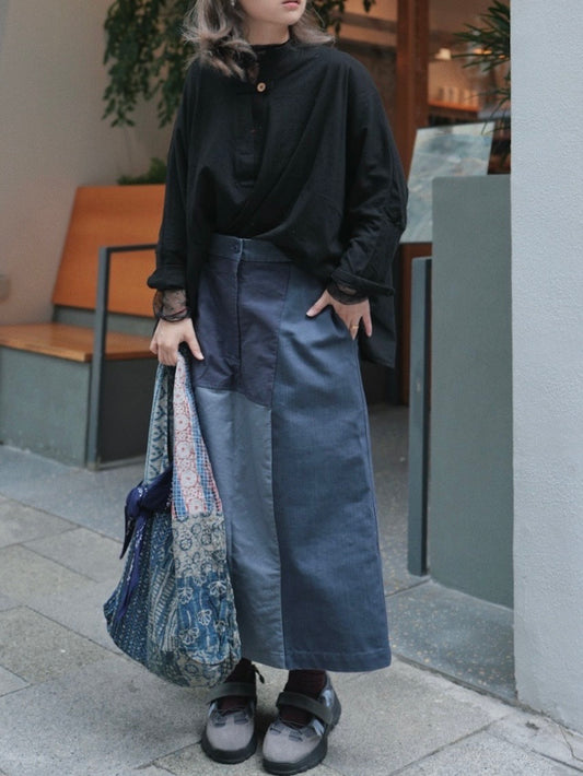 MZ732 TEXTURED PATCHWORK SKIRT