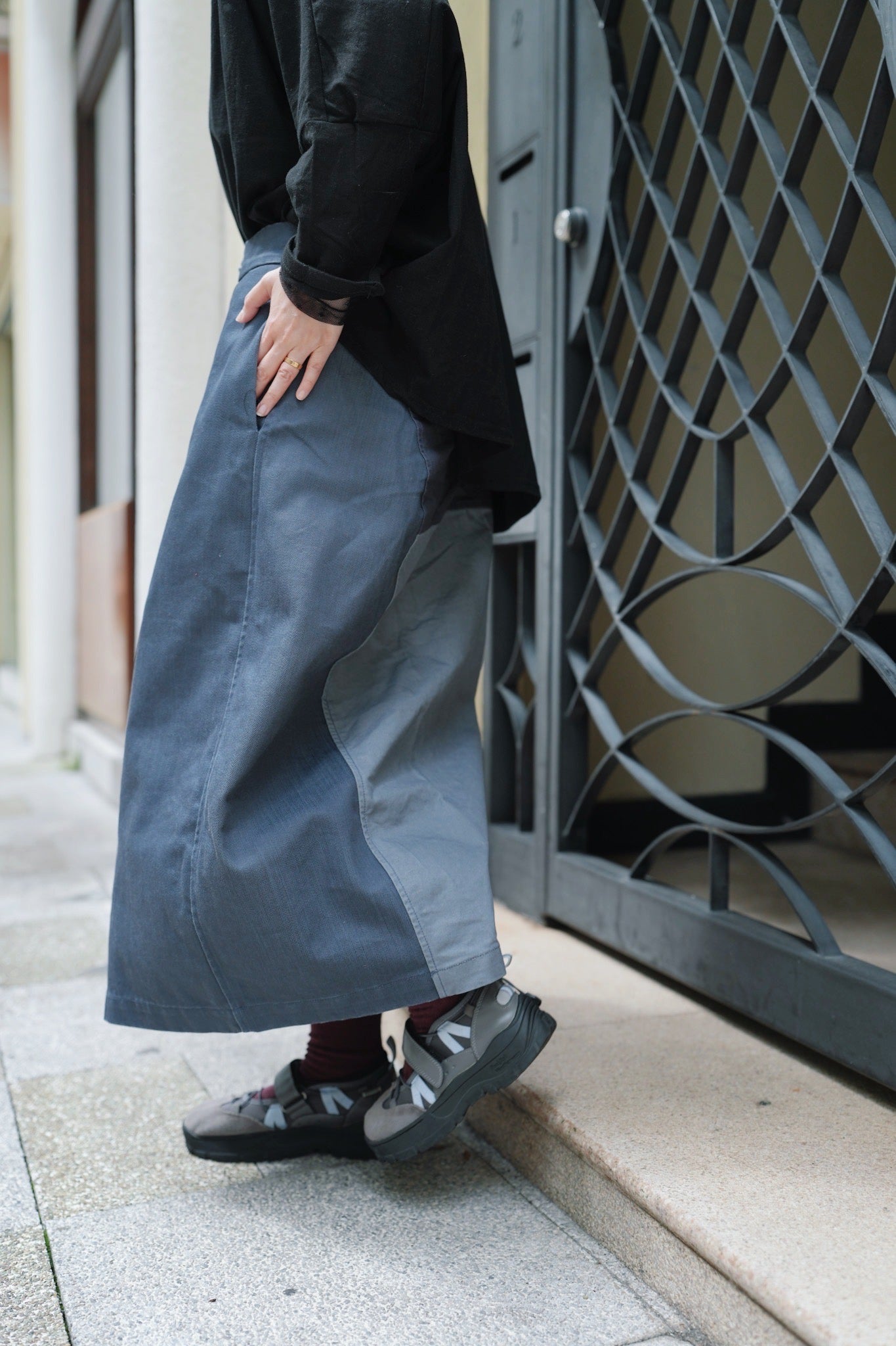 MZ732 TEXTURED PATCHWORK SKIRT