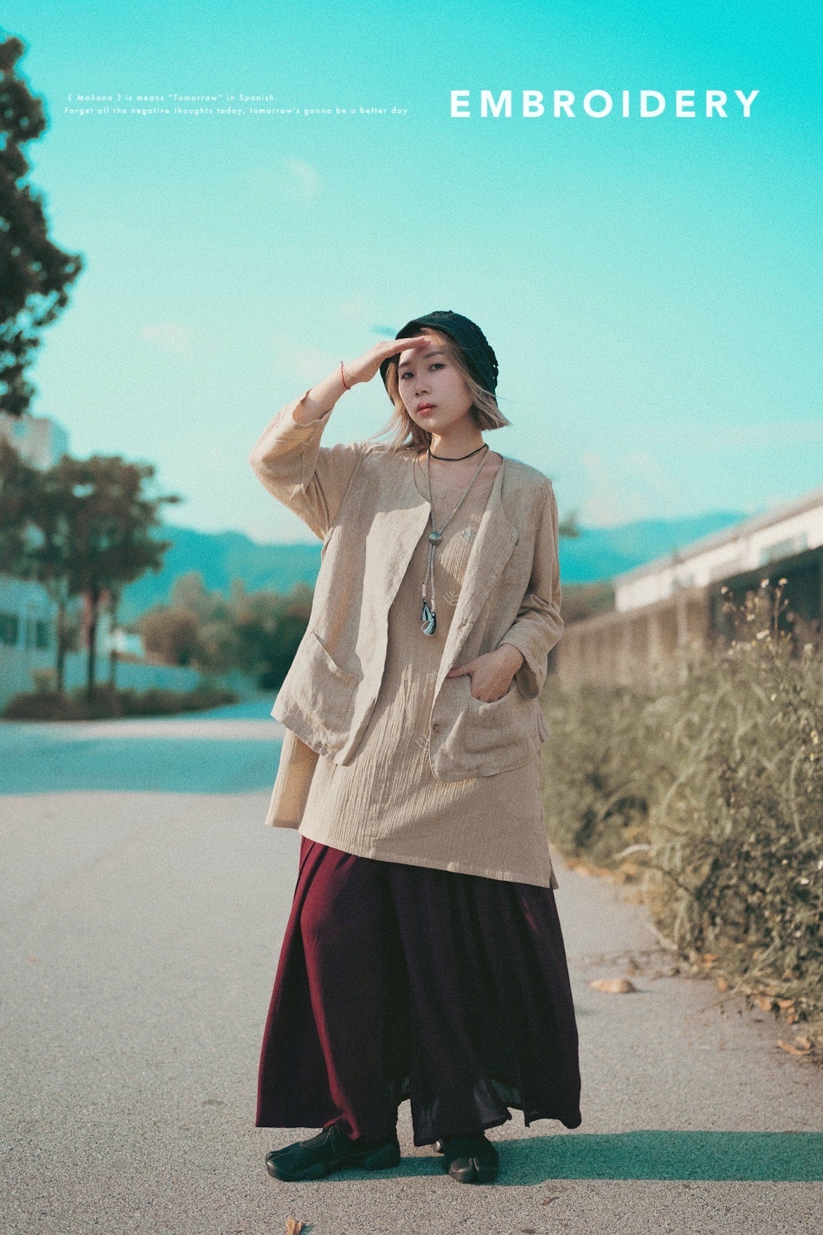 NA418 EMBROIDERED CREPE TUNIC