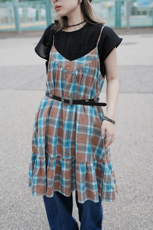 CB119 DOBBY PLAID MIDI DRESS