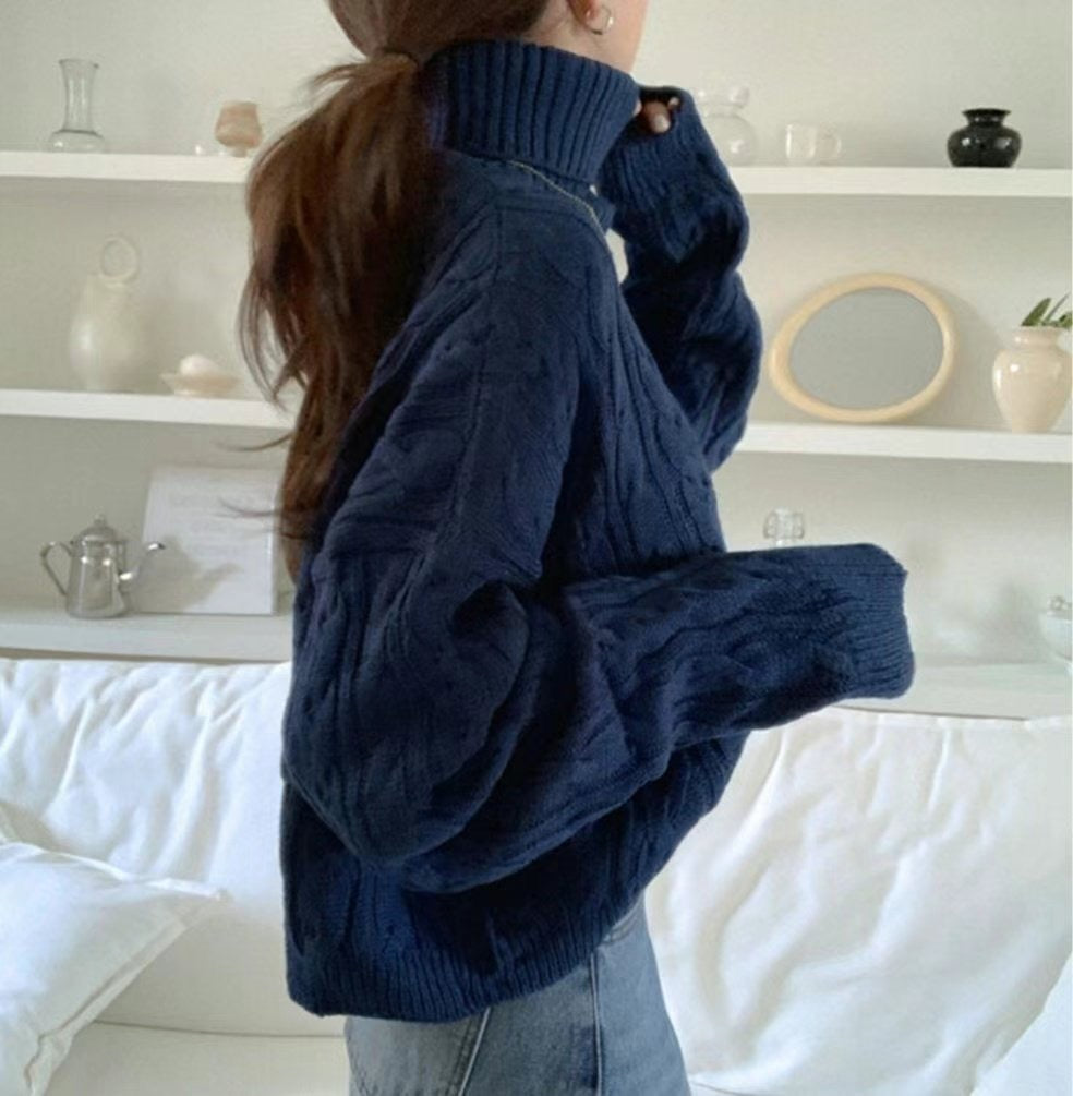 MZ594 CABLE-KNIT TURTLE NECK TOP 【 買2件減-$20 】