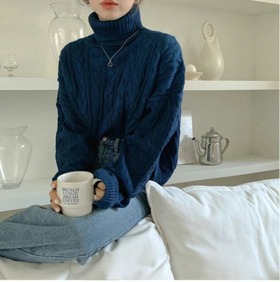 MZ594 CABLE-KNIT TURTLE NECK TOP 【 買2件減-$20 】