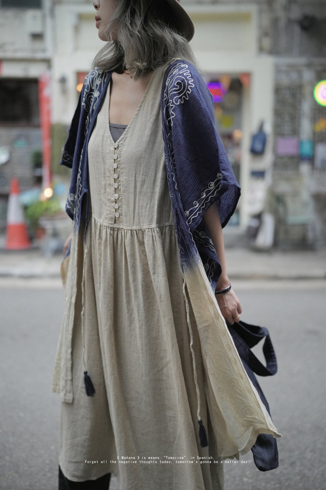CA610 V neck Linen One Piece Dress