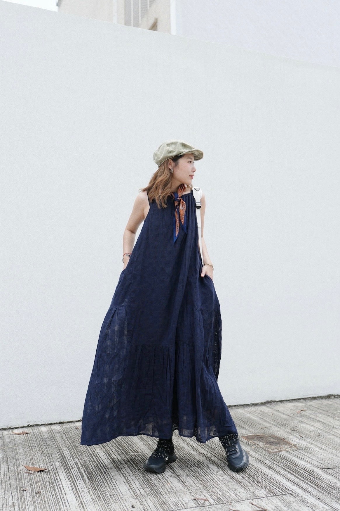 NA452 SHEER CHECKED ONE PIECE DRESS