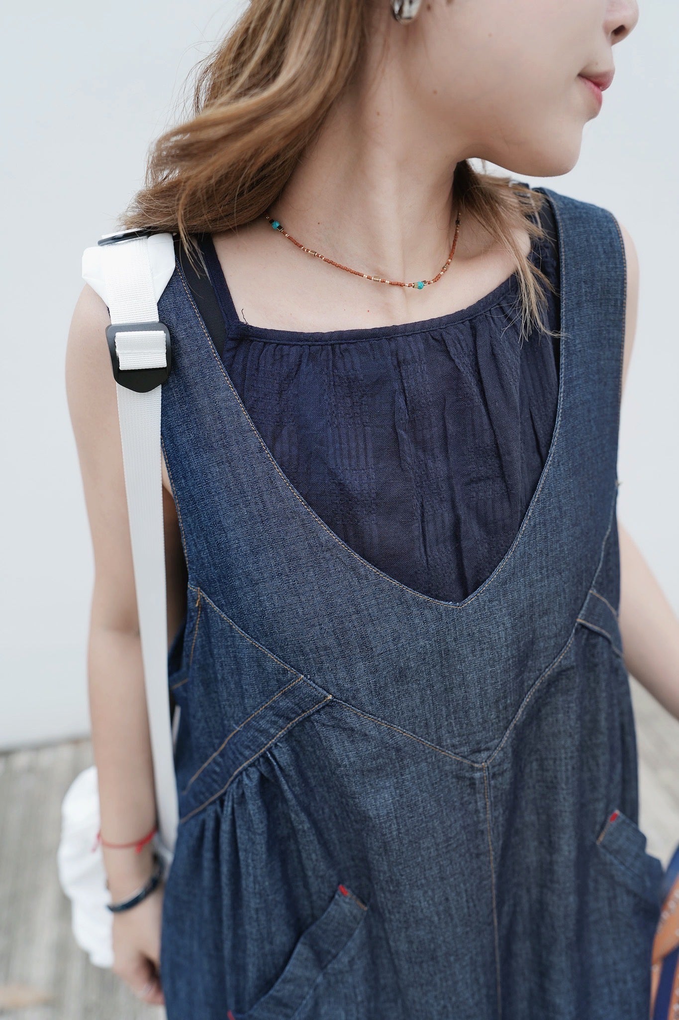NA452 SHEER CHECKED ONE PIECE DRESS