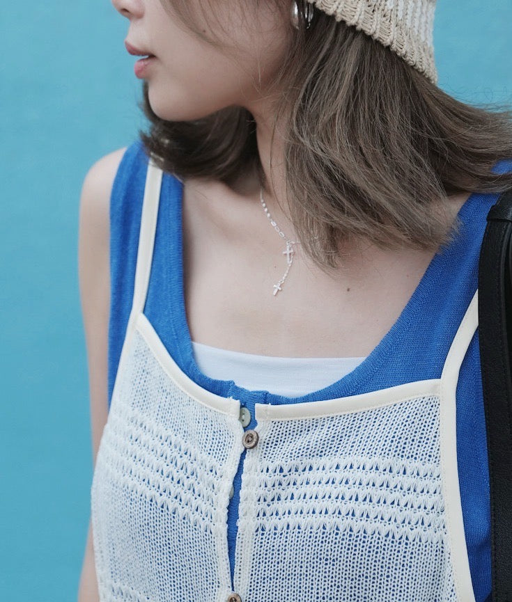 MZ727 925 SILVER CROSS DROP NECKLACE