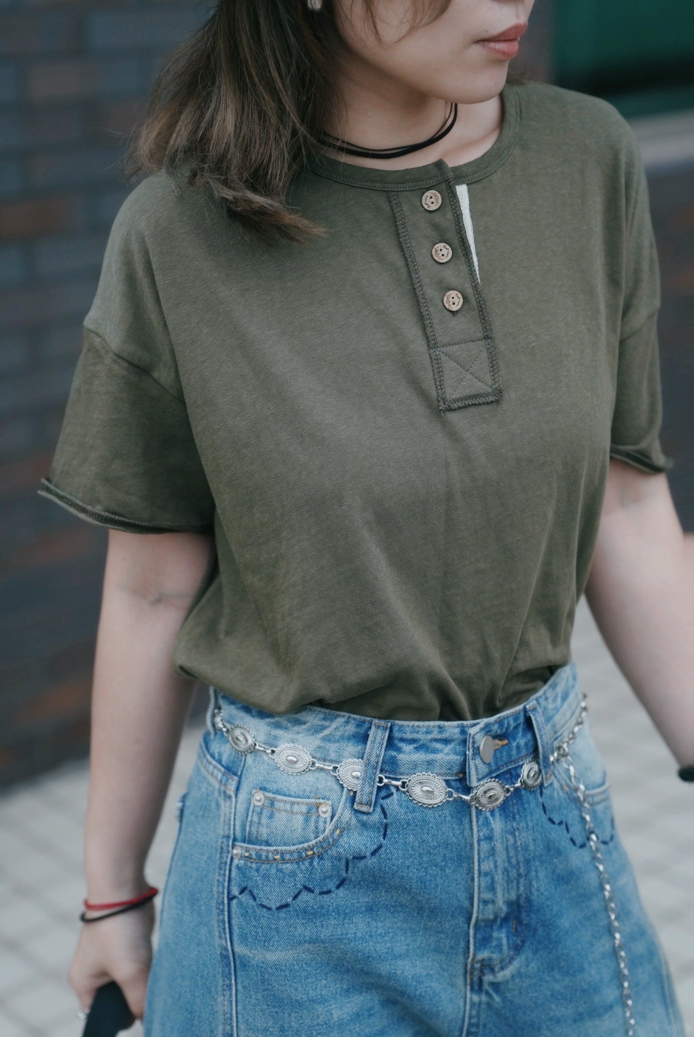MZ739 100% NATURAL COTTON HENLEY NECK TOP 【 2件減-$20, 4件減-$50 】