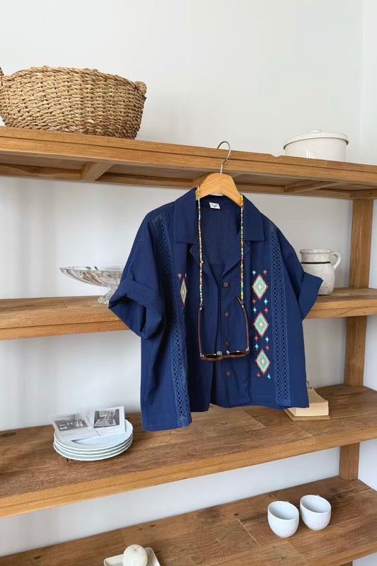 MZ818 NATIVE EMBROIDERED LACE SHIRT