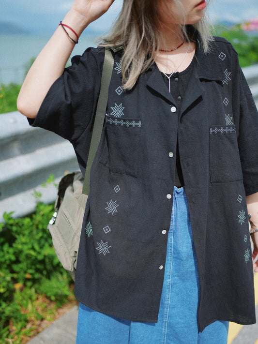 MZ370 Embroidered Crepe Shirt