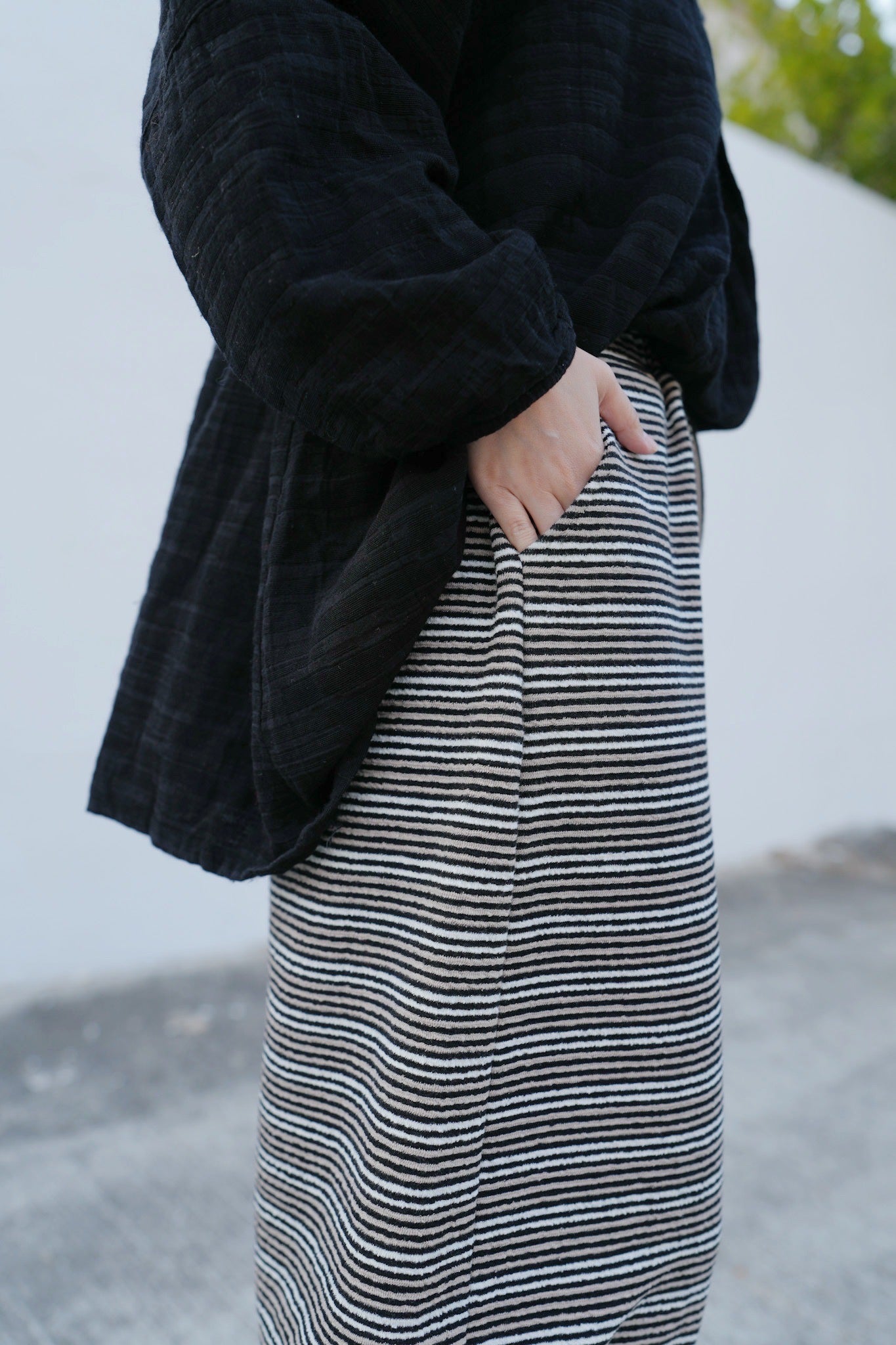 CA678 Striped Maxi Long Skirt