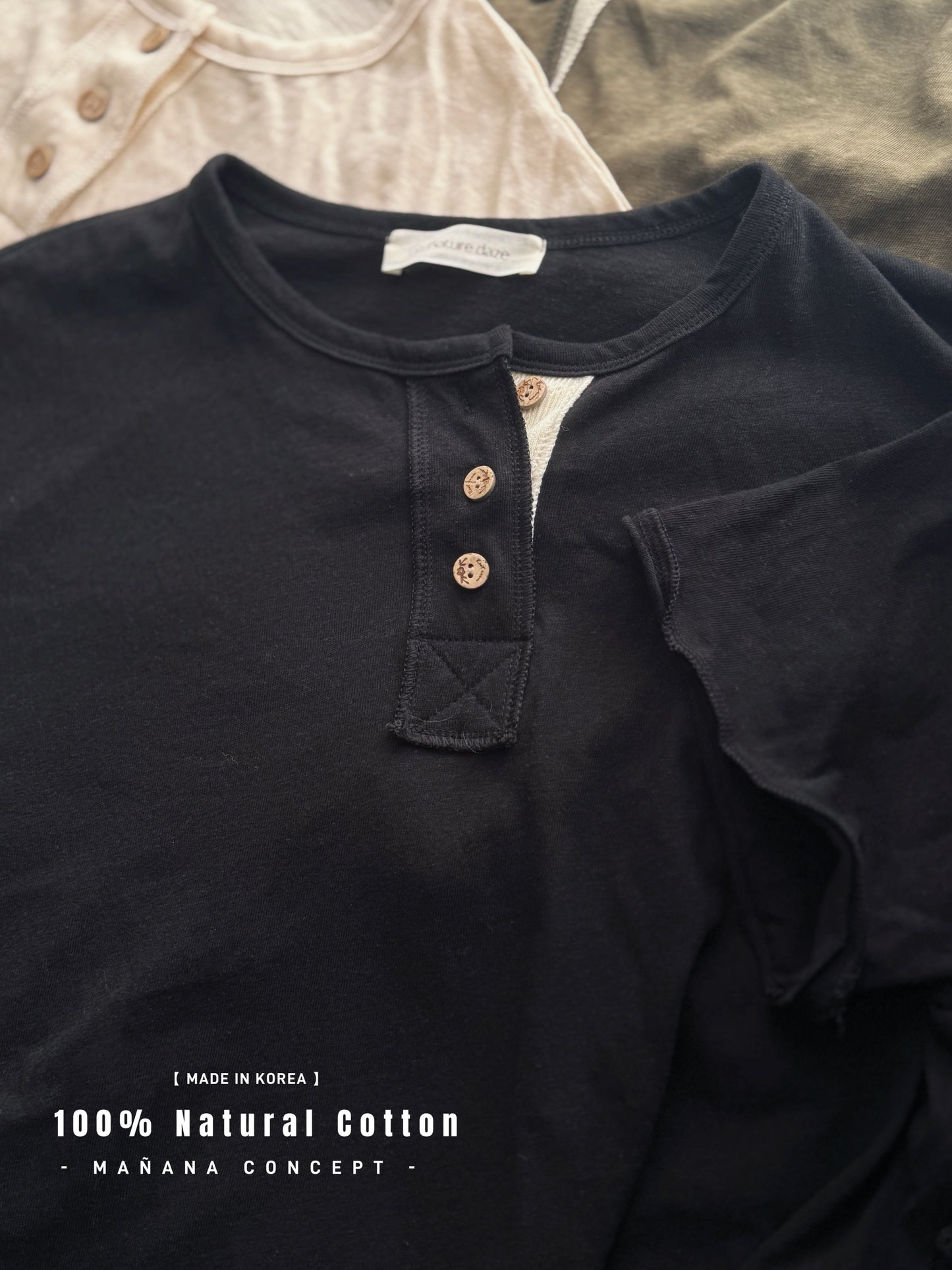 MZ739 100% NATURAL COTTON HENLEY NECK TOP 【 2件減-$20, 4件減-$50 】