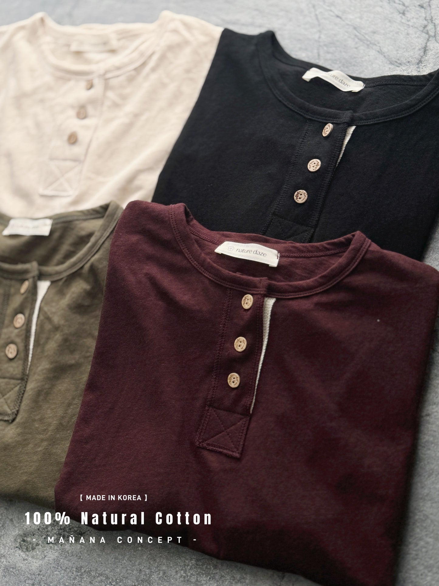 MZ739 100% NATURAL COTTON HENLEY NECK TOP 【 2件減-$20, 4件減-$50 】