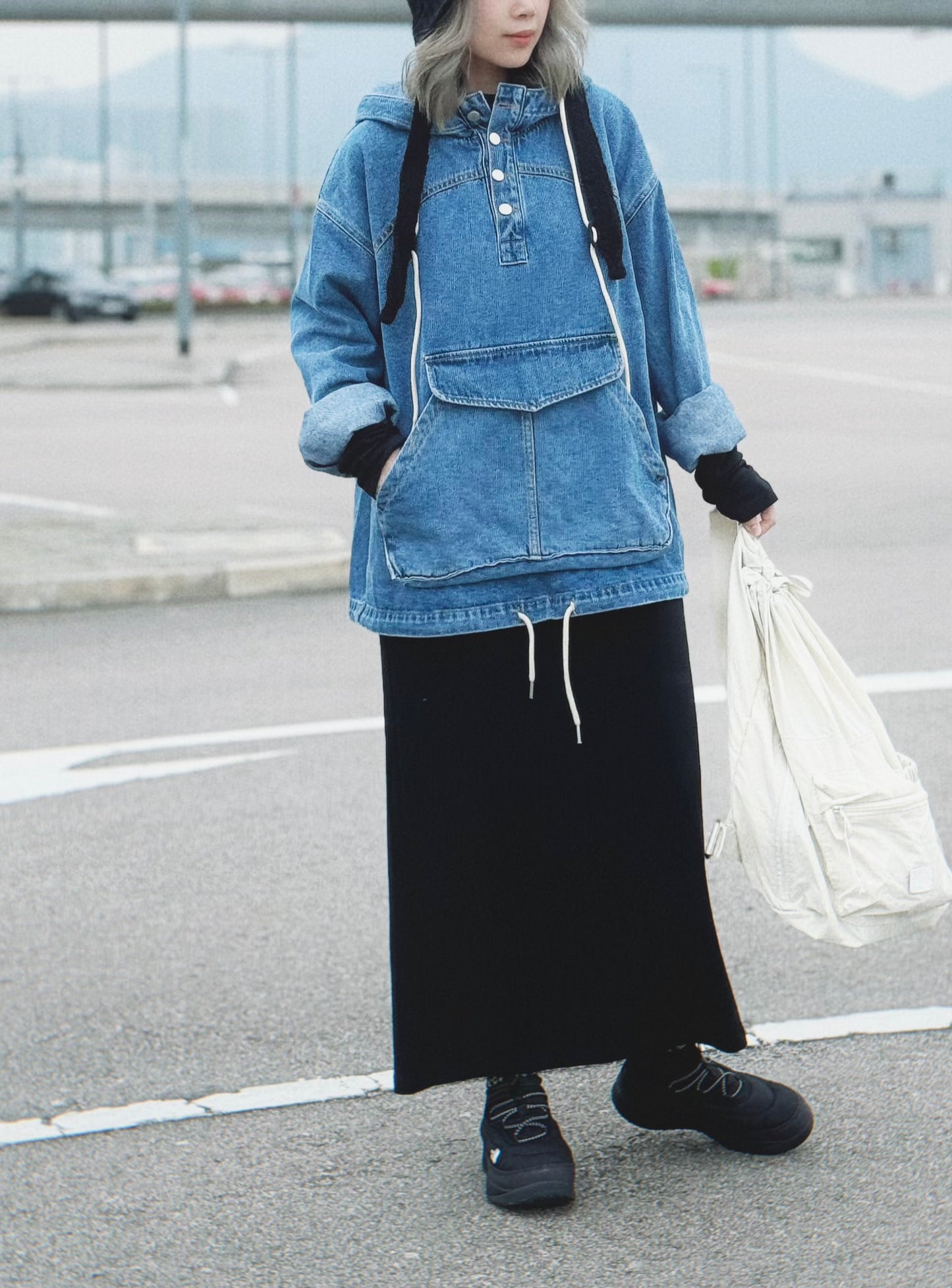 MZ-241 Oversized Denim Hoodie