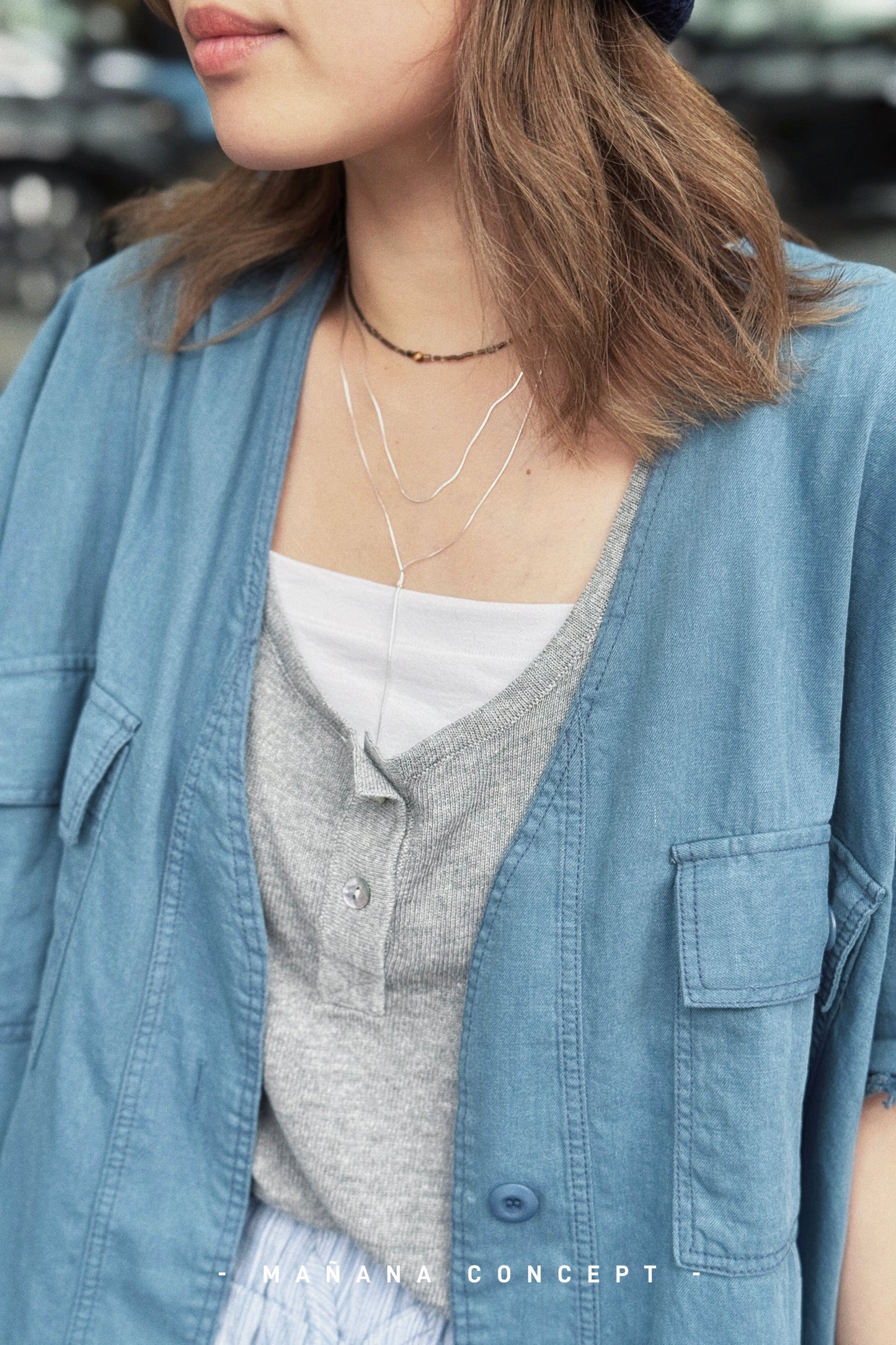 MZ729 SILVER 925 Y-KNOT LAYERING NECKLACE