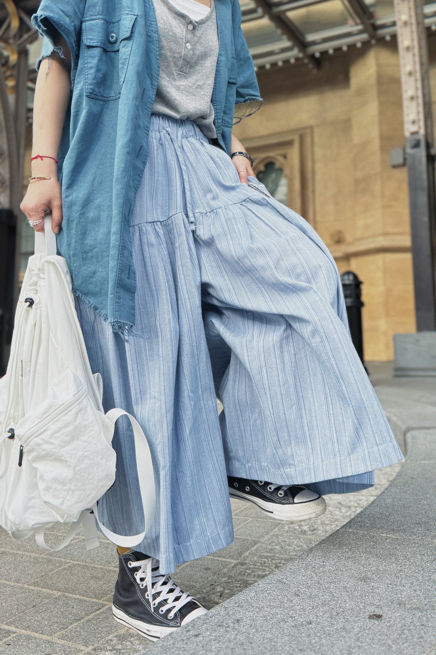 MZ738 ELASTIC WAIST STRIPED CULOTTES