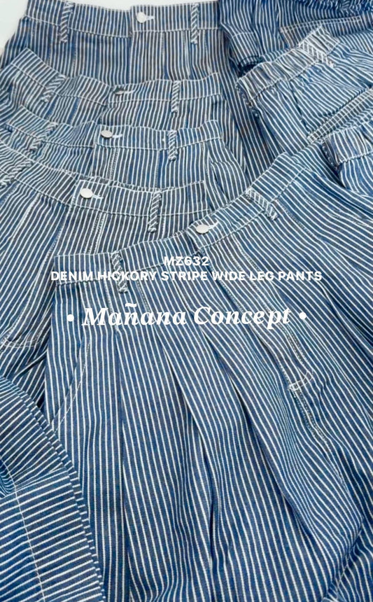 MZ632 DENIM HICKORY STRIPE WIDE LEG PANTS