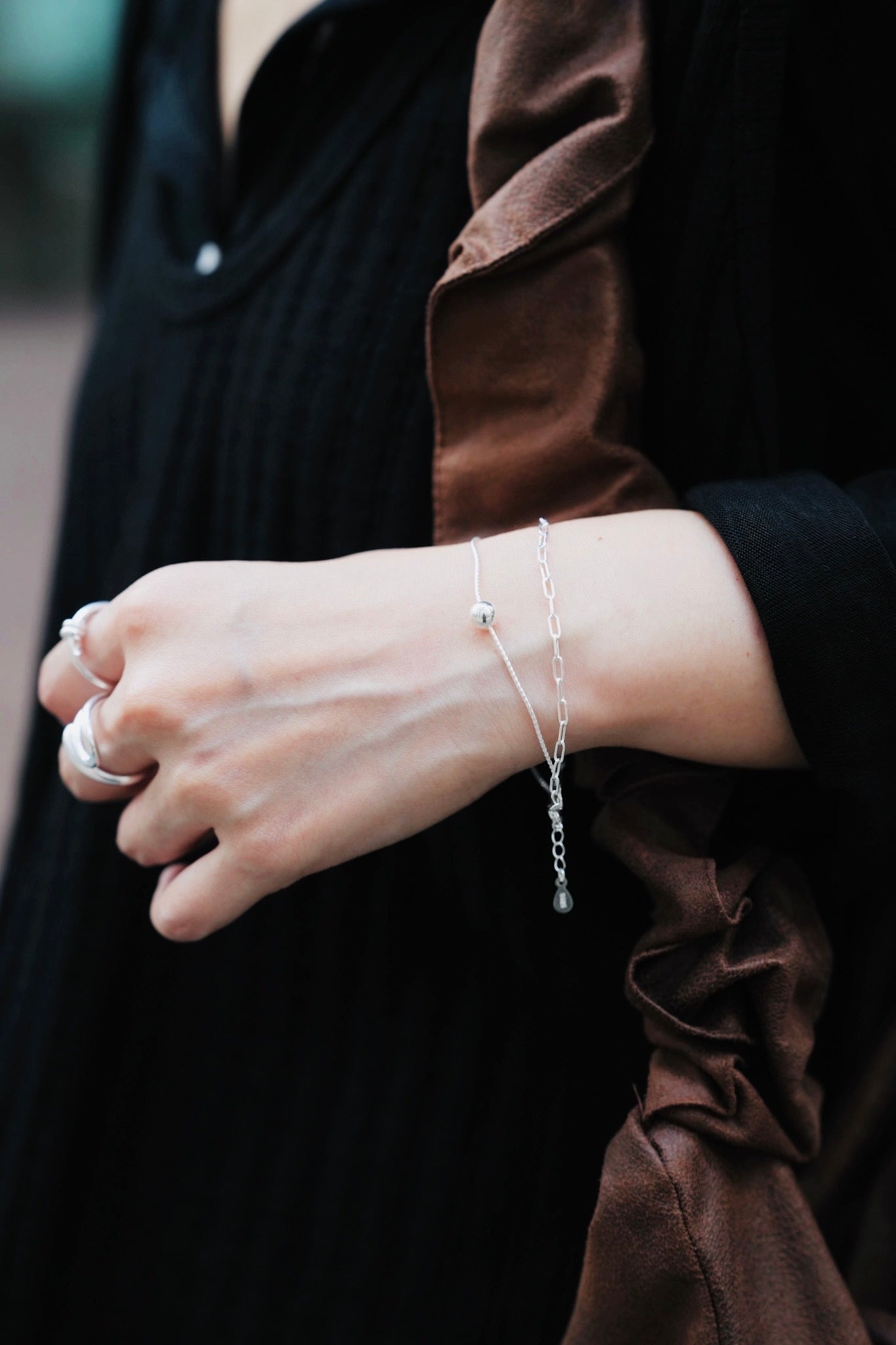 MZ827 SILVER 925 BEAD LAYERING BRACELET