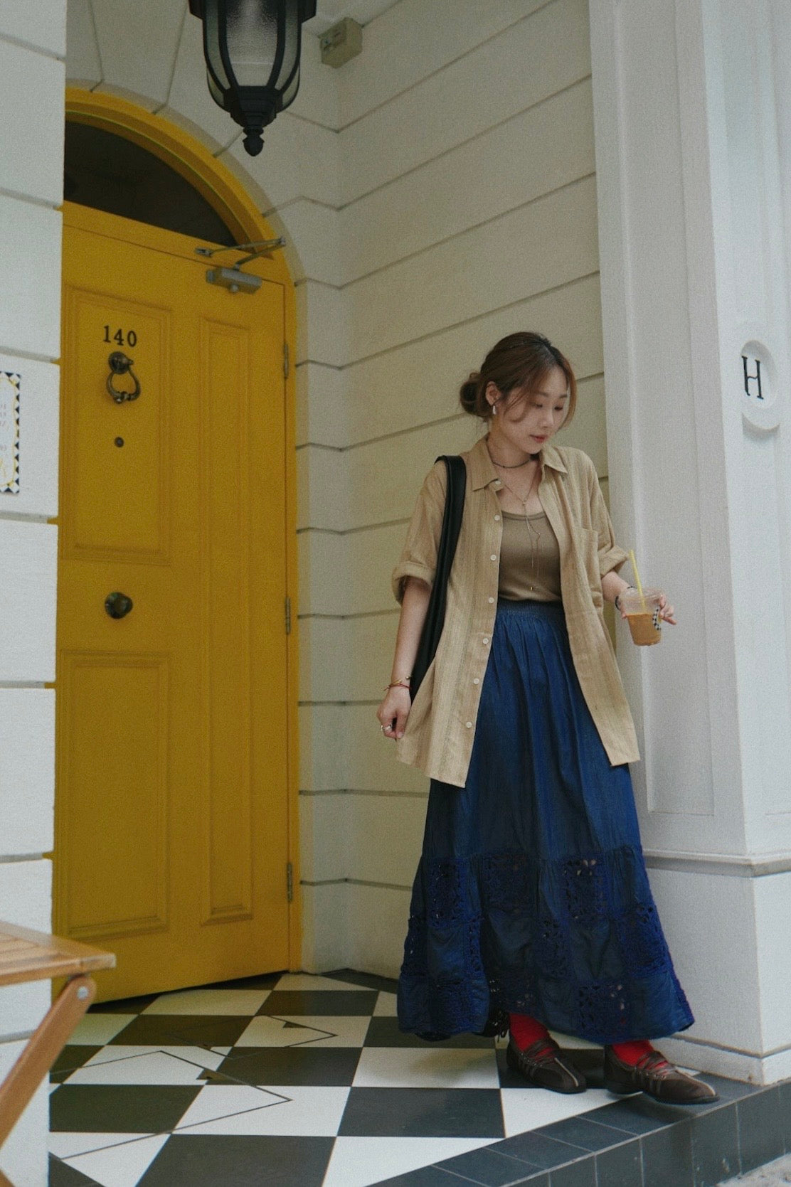 NA441 5.50Z CROCHET BORDER DENIM SKIRT