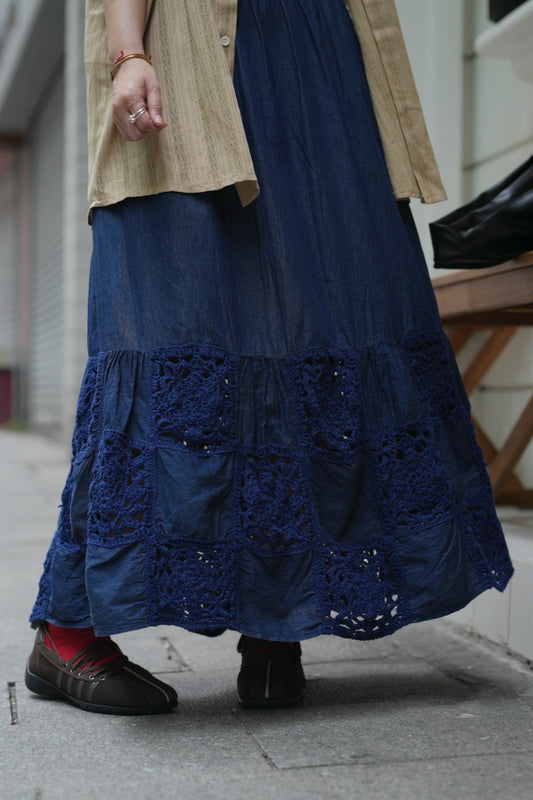NA441 5.50Z CROCHET BORDER DENIM SKIRT