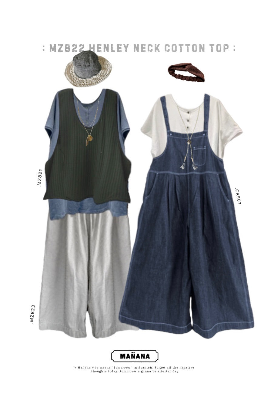 MZ822 HENLEY NECK COTTON TOP