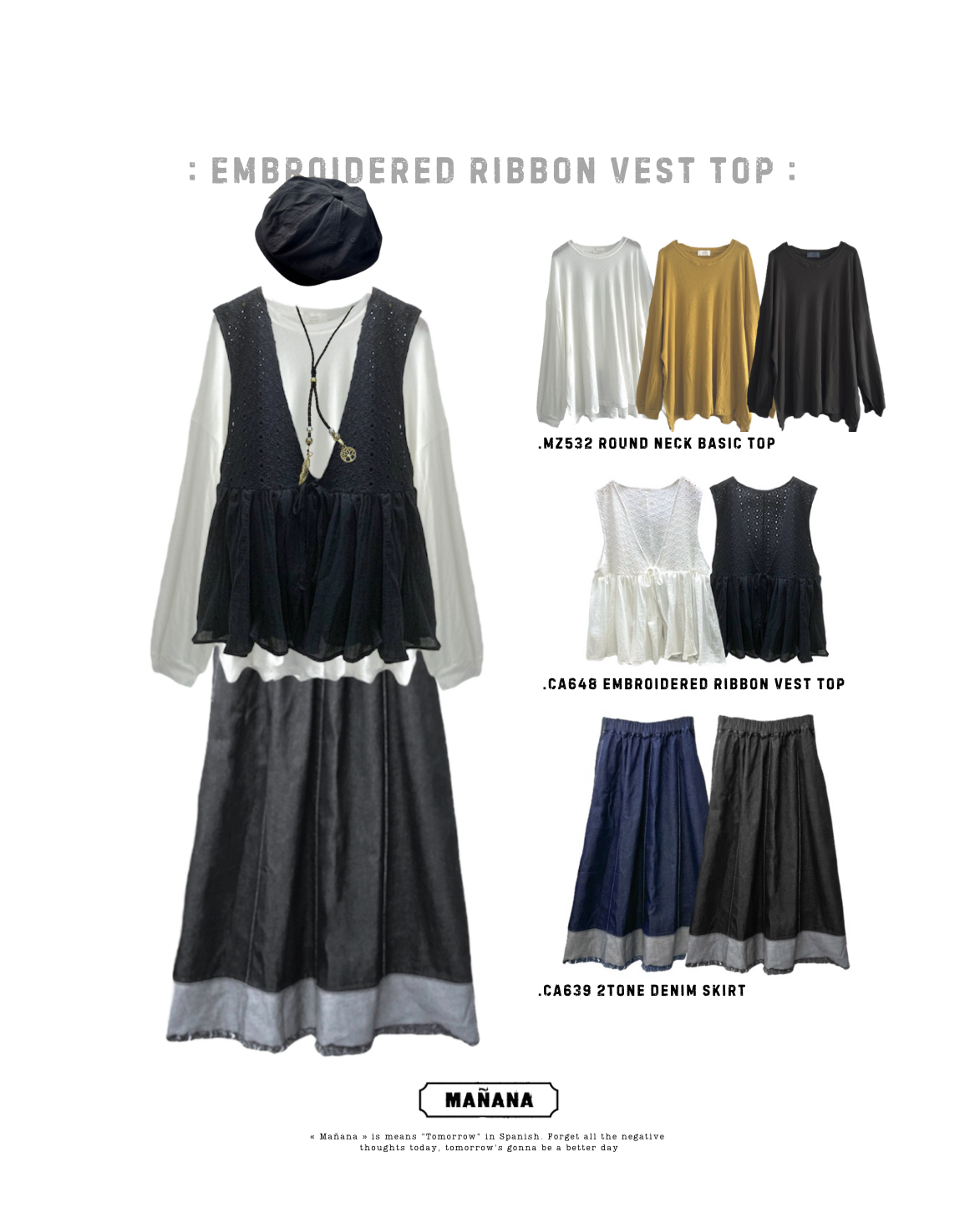 CA648 EMBROIDERED RIBBON VEST TOP