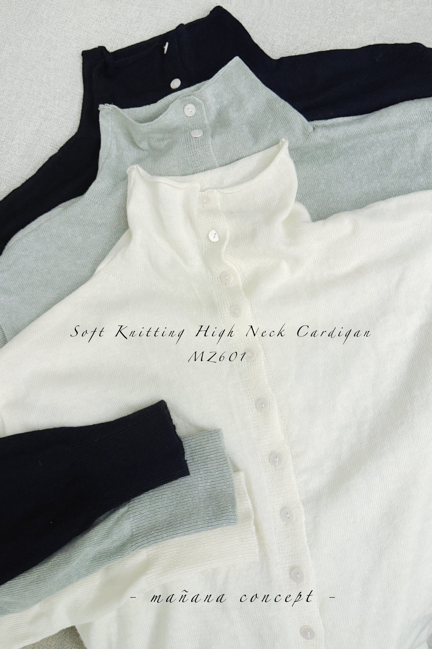 MZ601 SOFT KNITTING HIGH NECK CARDIGAN