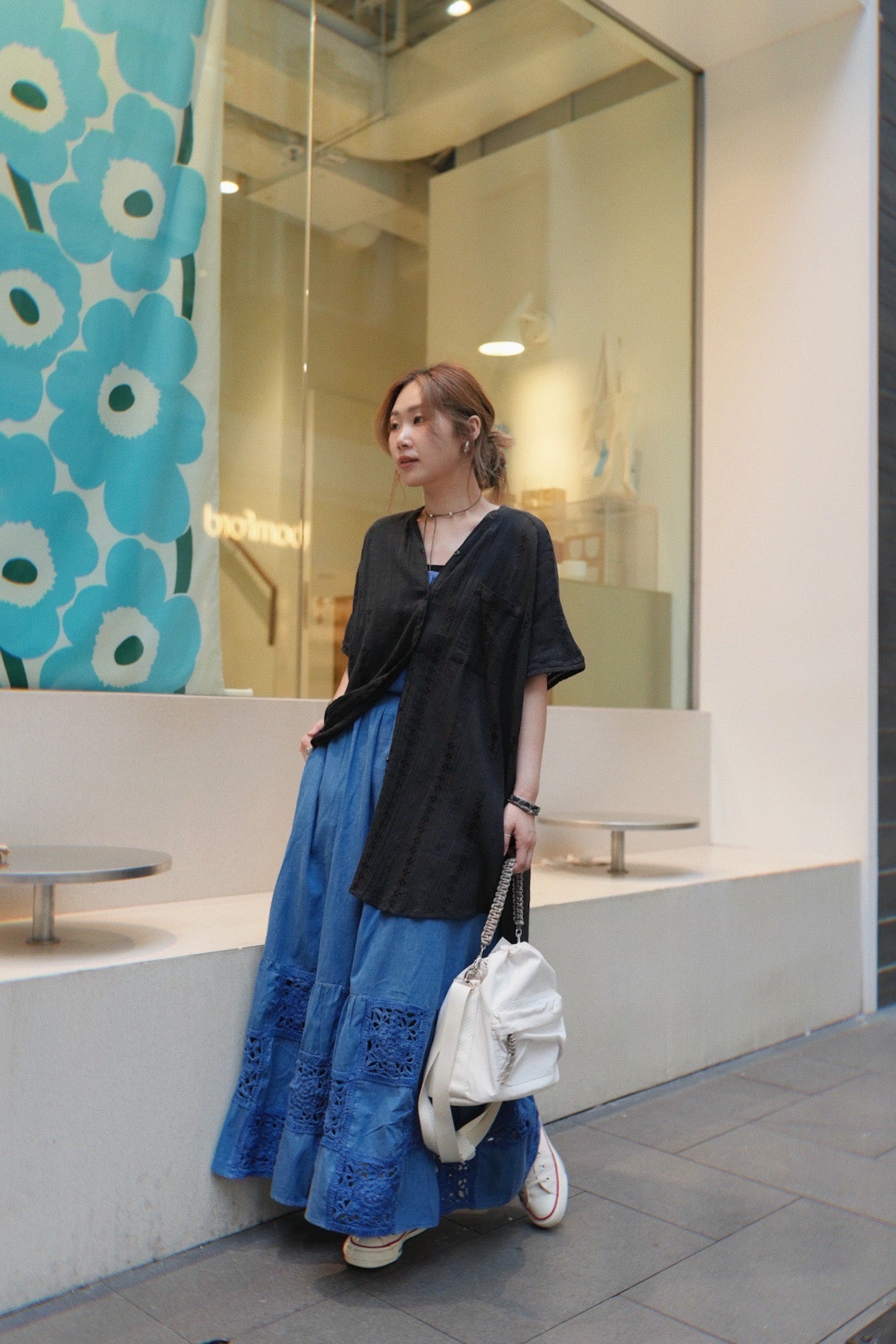 NA441 5.50Z CROCHET BORDER DENIM SKIRT