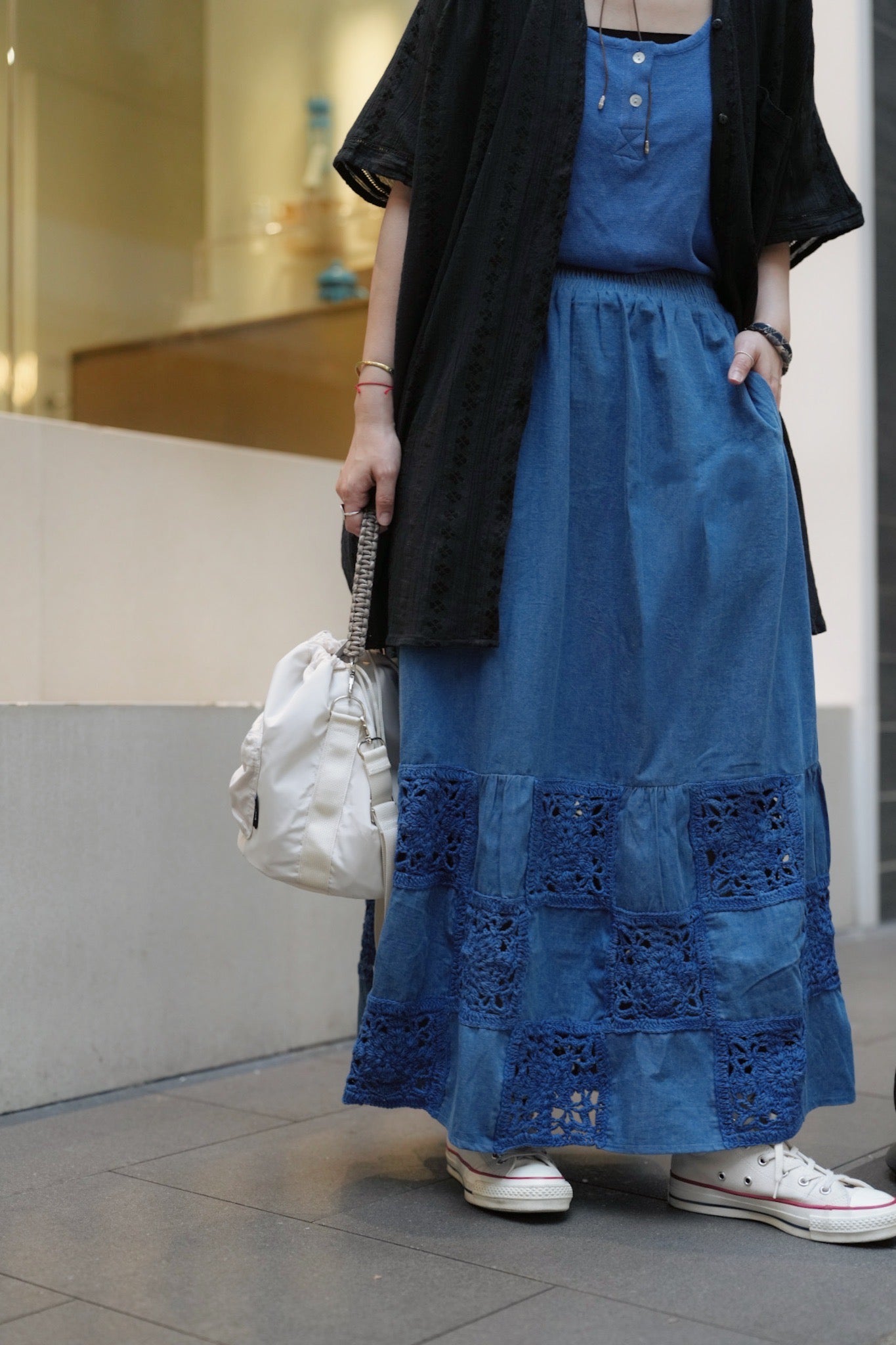 NA441 5.50Z CROCHET BORDER DENIM SKIRT