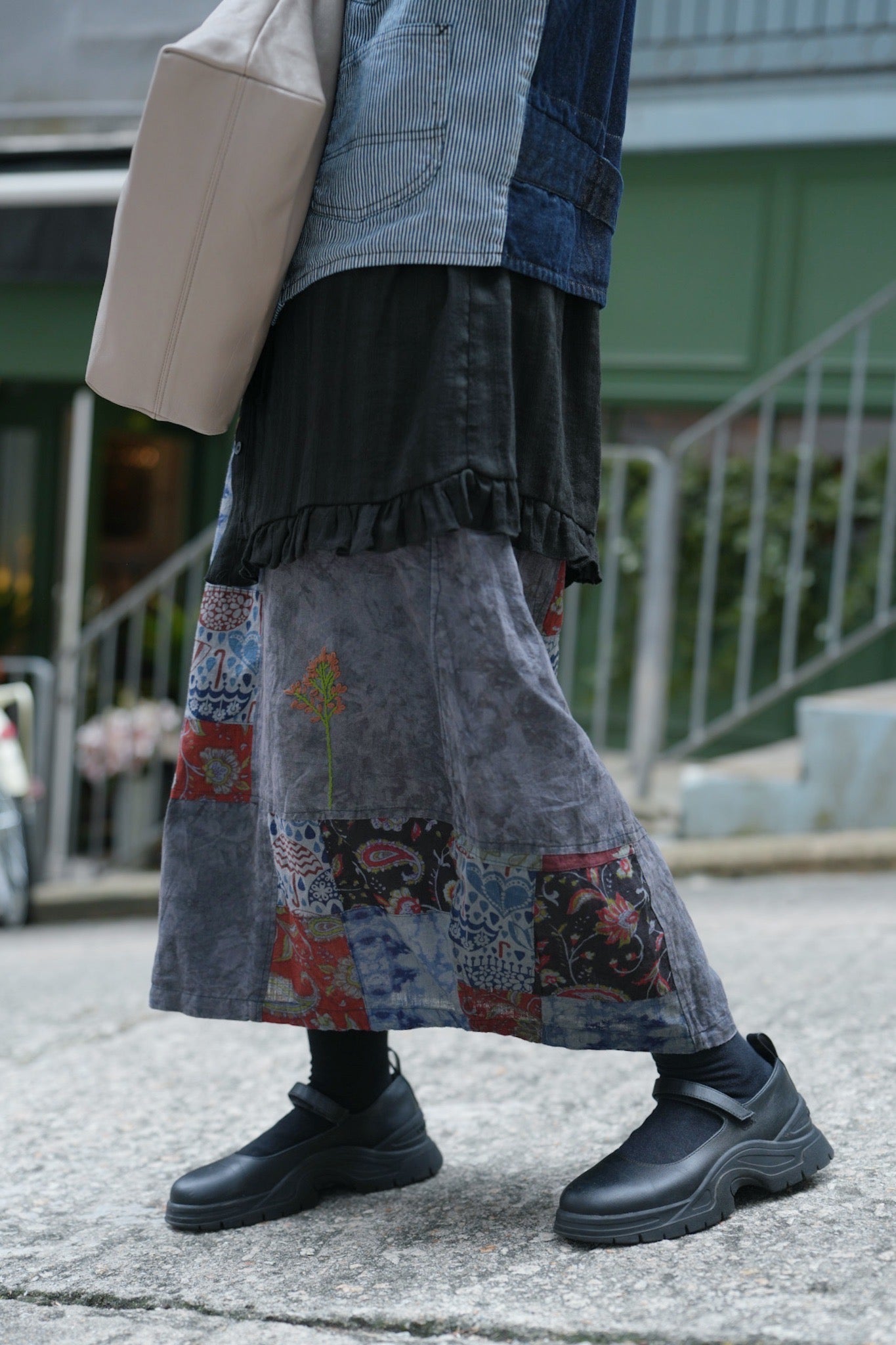 MZ747 EMBROIDERED PATCHWORK SKIRT