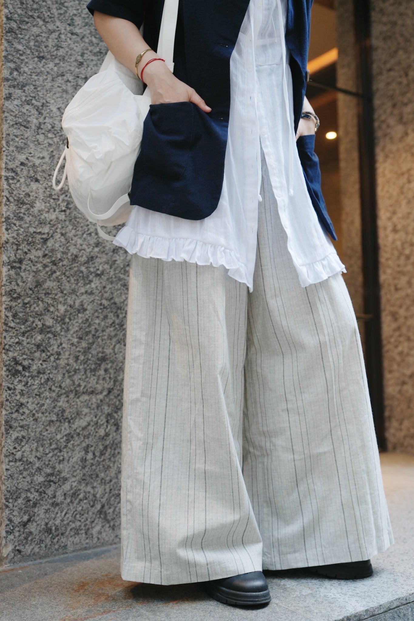 MZ702 LINEN STRIPED WIDE LEG PANTS
