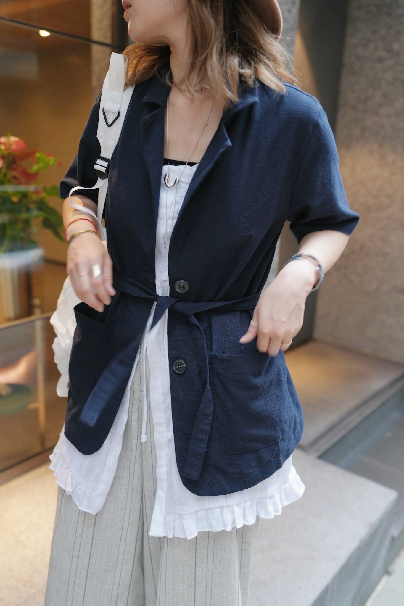 MZ743 LINEN BLAZER WITH BELT